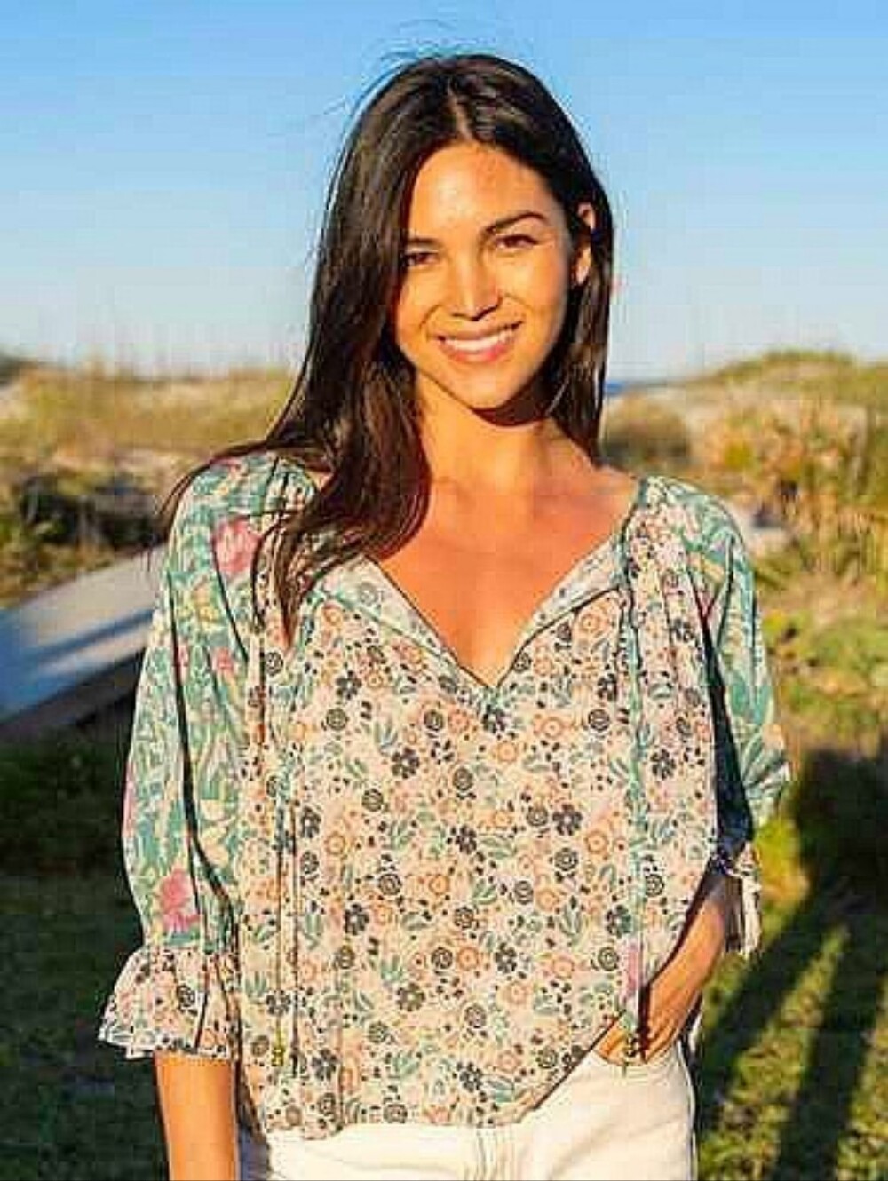 Natural Life Magnolia Cotton Blouse Top Sz Small Seafoam Floral Boho Print